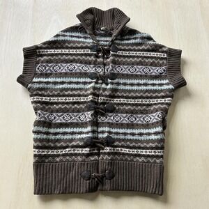 SPRING+MERCER Cardigan Sweater Womens Large Brown Fair Isle Toggle Knit
